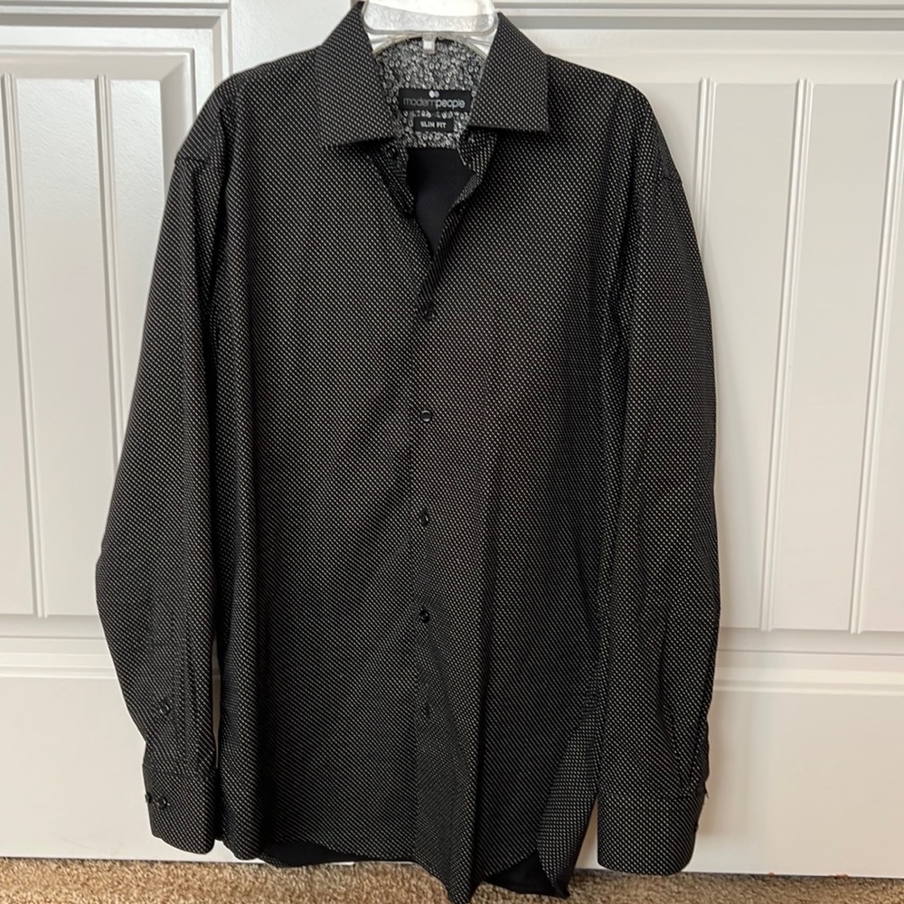 Stretch Modern People Long Sleeve Black Shirt Medium 15 - 15 1/2  neck.  32/33